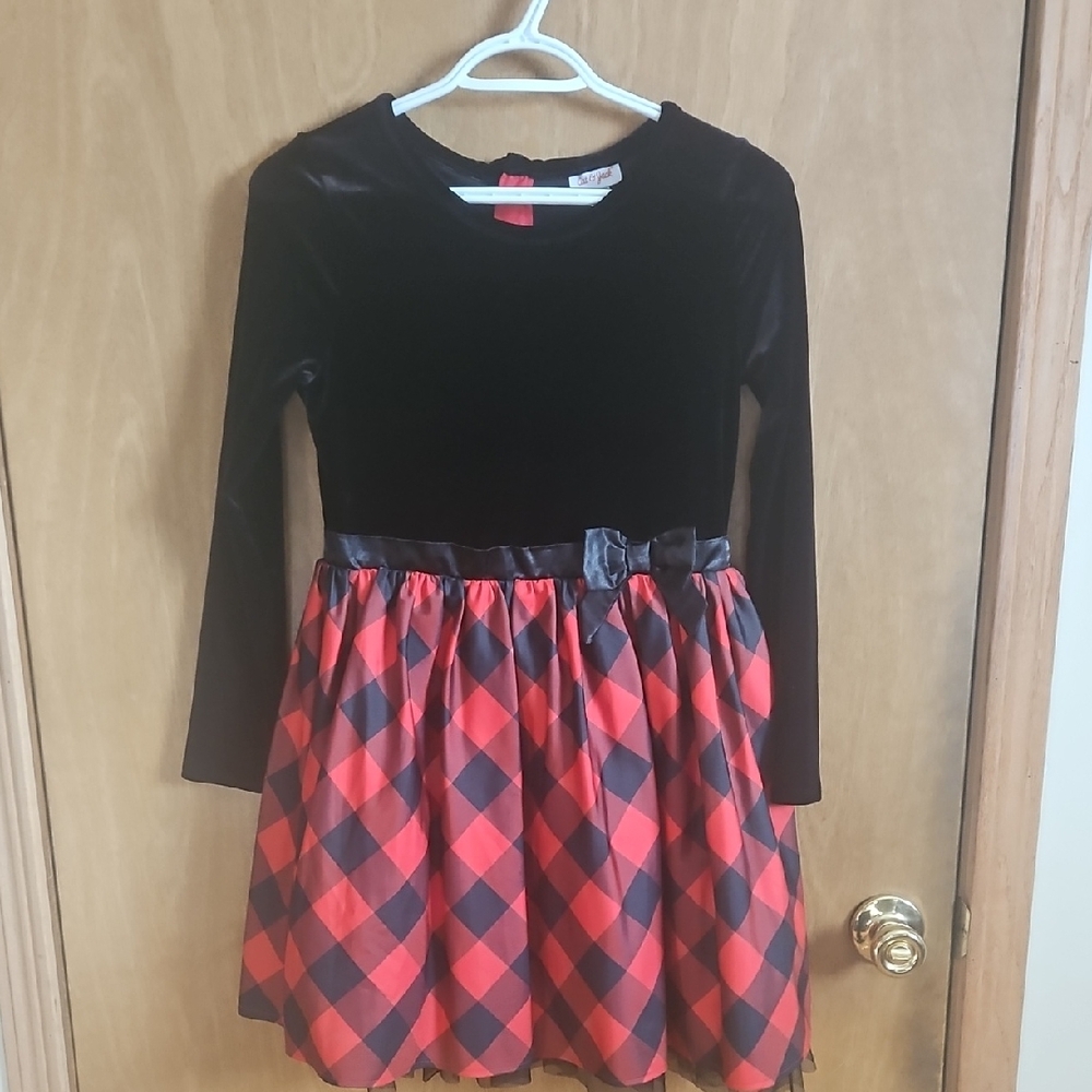 Cat & Jack Black Velvet Top with Red Plaid Skirt Dress